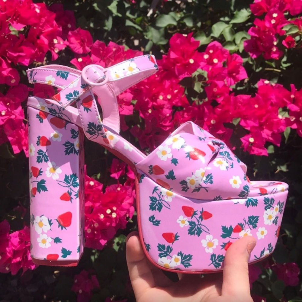 Dolls kill platform floral print heels